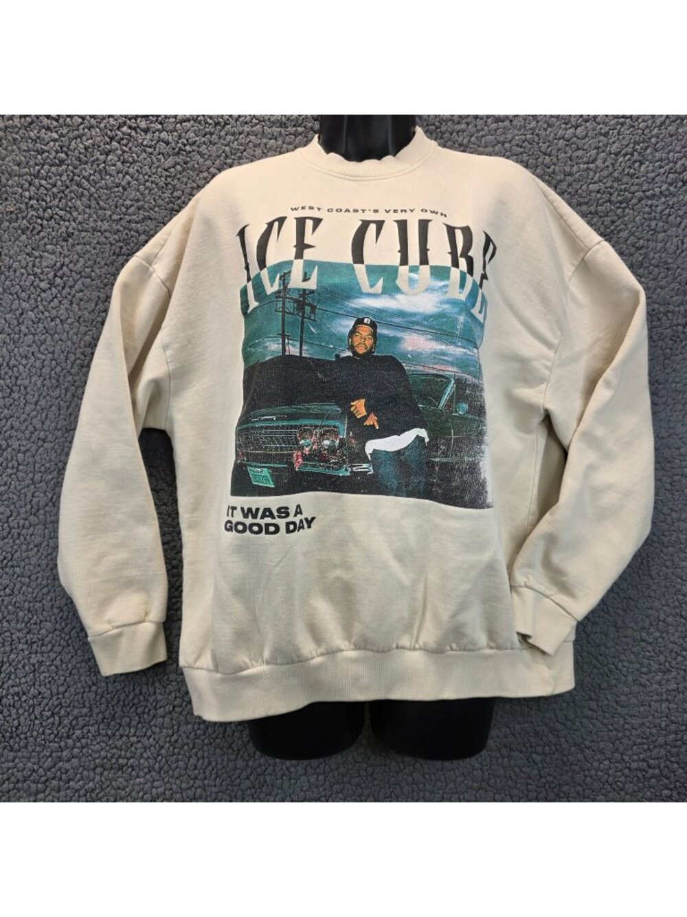 Ice Cube Oversized Graphic Sweatshirt S Ivory Casual Streetwear Layers Y2K Retro